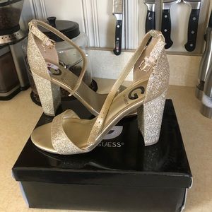 G by Guess gold glitter 3’ block heel